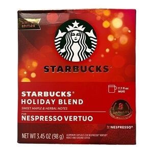 Starbucks Holiday Blend, Medium Roast Starbucks by Nespresso Vertuo Capsules, 8